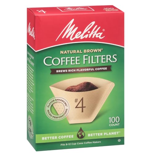 Melitta #4 Unbleached Coffee Filters, Natural Brown Cone Filters, 3-Pack
