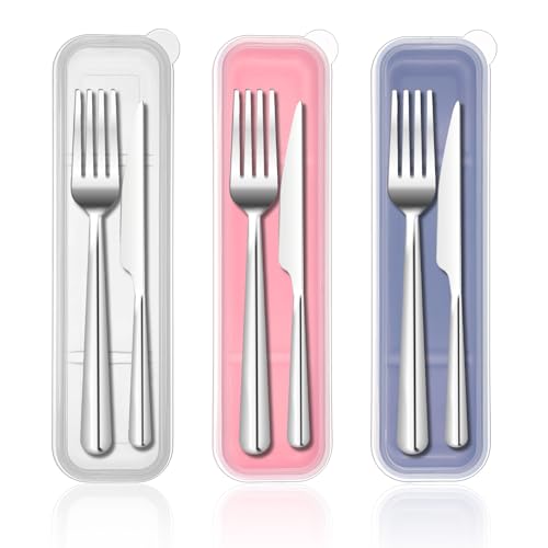 3PCS Portable Flatware Box Plastic, Simple Travel Tableware Storage Case, Reusable Utensil Container for Lunch Box for Cutlery Kit Pink, Blue,Transparent