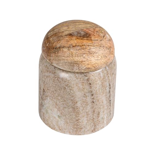 Creative Co-Op Modern Marble Canister with Wood Lid - 3" Round x 4"H