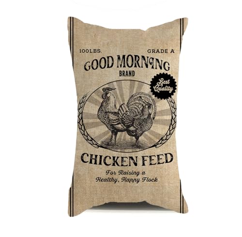 Farmhouse Chicken Feed Sack Lumbar Pillow Cover 12x20