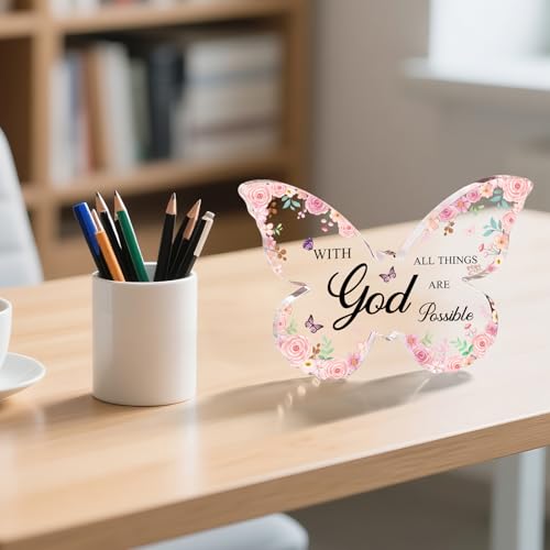 Inspirational Pink Butterfly Desk Decor for Women - God