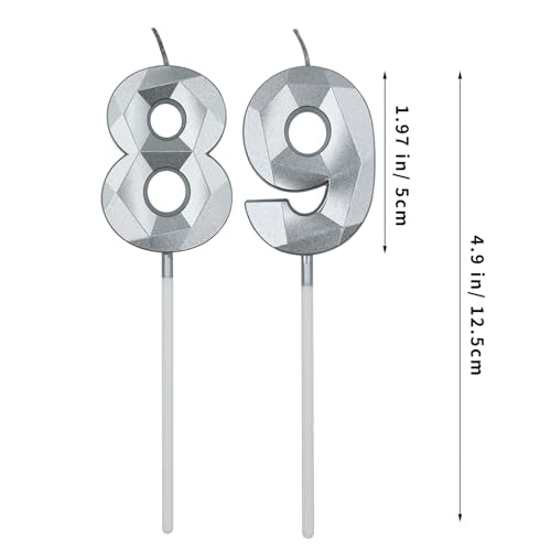 Silver 3D Number Birthday Candles - 89 & 98 Cake Decorations