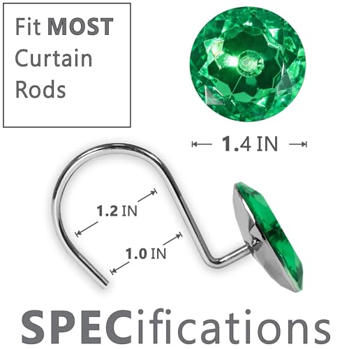 Sparkly Green Rhinestone Shower Curtain Hooks - 12Pcs