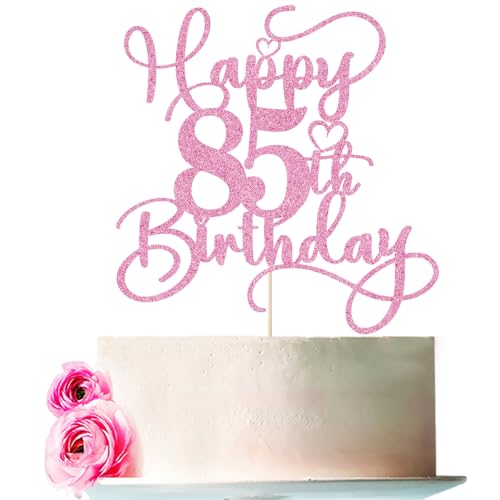Pink Glitter 85th Birthday Cake Topper - Pre-Assembled Party Decor