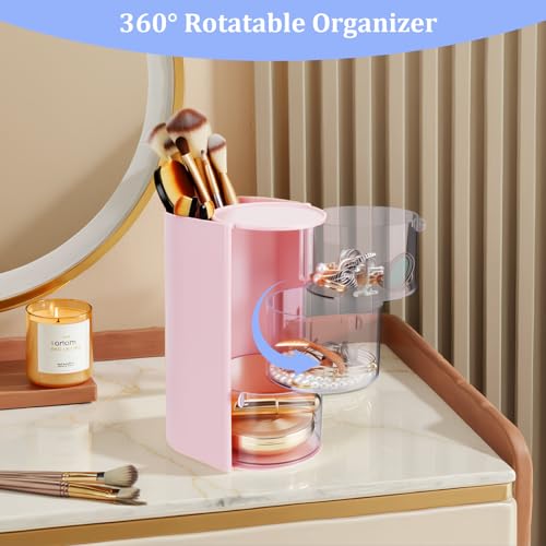 Pink 3-Tier Hair Accessories Organizer with Makeup Brush Holder