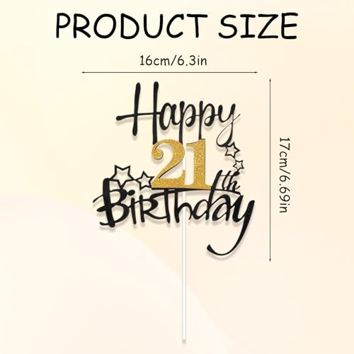 Glitter 21st Birthday Cake Toppers - Black and Gold Decorations