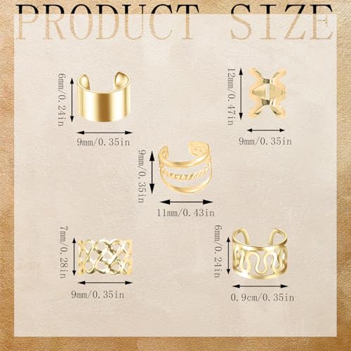 50 Pcs Gold Metal Hair Jewelry for Braids Adjustable Dreadlock Cuffs