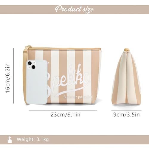 SPELIKO Waterproof Neoprene Makeup Bag with Wrist Strap & Stripe Print