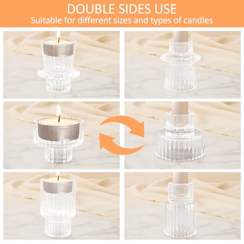 30 Pack Clear Glass Candle Holders - Reversible Taper & Tea Light Set