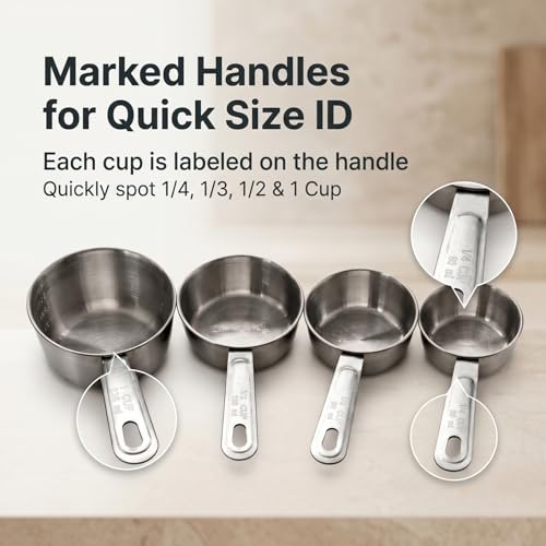Stainless Steel Measuring Cups Set of 4 - Nesting Design with Marked Handles
