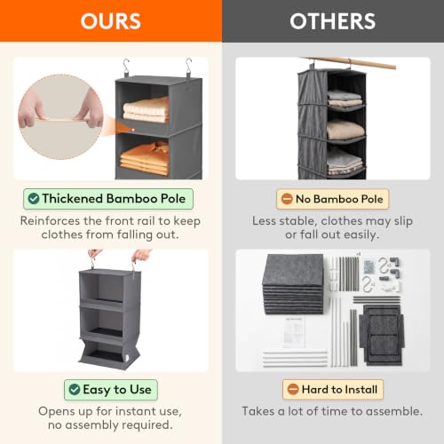 Lifewit 3-Tier Hanging Closet Organizer, Grey Foldable Storage Shelves