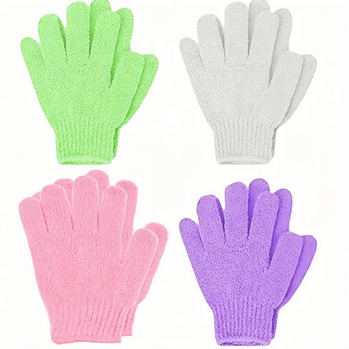 Geettcaifu Exfoliating Bath Gloves 4 Pairs, Double-Sided Nylon Body Scrubber