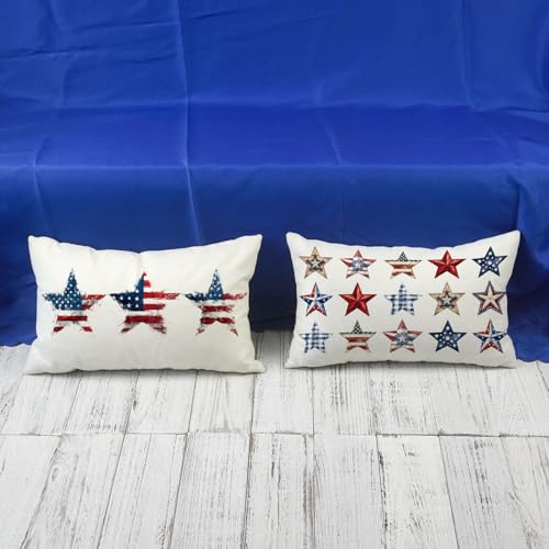 Patriotic 4th of July Pillow Covers - Set of 2, 12x20 Inch