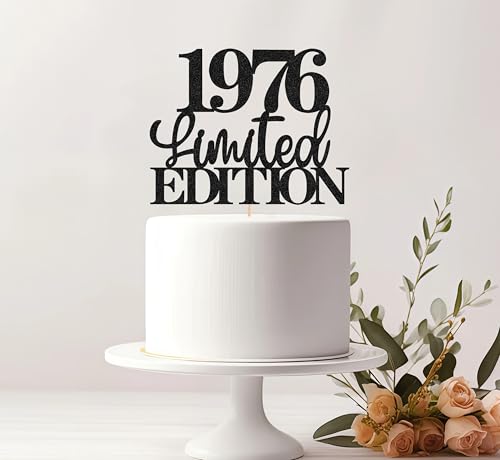 EONNCNT Limited EDITION 1976 Cake Topper Black Glitter 50th Birthday Decor