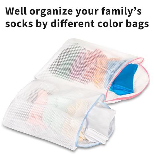 3Pcs Mesh Laundry Bags for Socks with S Hooks, 12x10 Inch, Multi-Color Set - Cociat