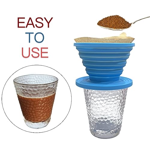 Collapsible Silicone Coffee Dripper with 5 Filters - Portable & Easy to Clean