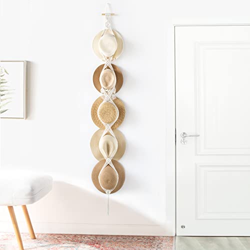 Dahey Off White Macrame Hat Hangers for 5 Hats - Wall Organizer