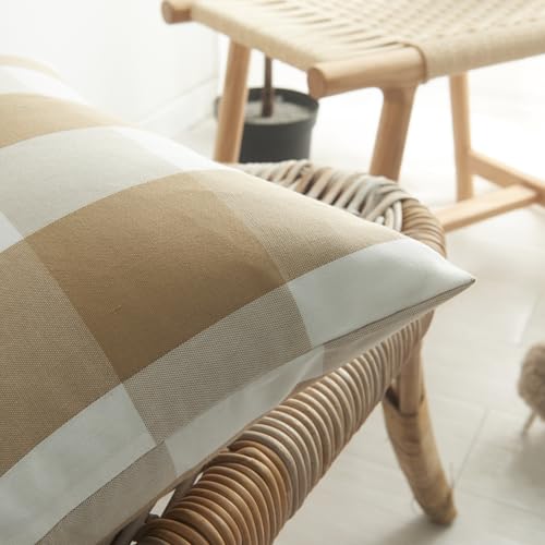 Buffalo Check Lumbar Pillow Cover 12x20 Inch Coffee Farmhouse Cushion Case