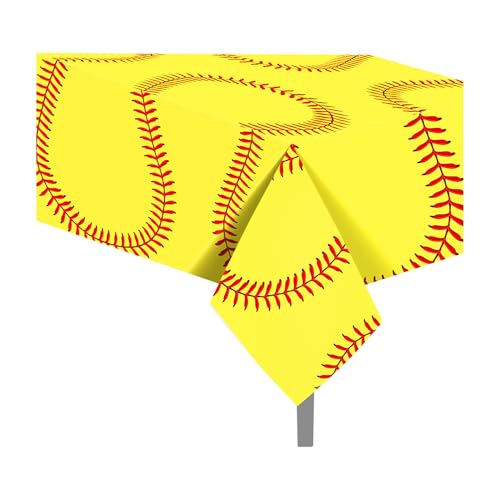 Yellow Softball Party Tablecloth 54 x 87 Inch - Disposable Cover
