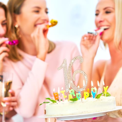 Rhinestone 16th Birthday Cake Topper - Sparkling Gold Decoration