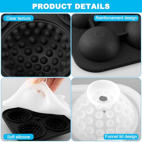 Golf Ball Silicone Ice Cube Mold, 4-Cavity Sphere Tray for Whiskey and Cocktails, Black