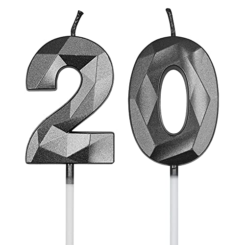 Black 20th Birthday Candles - 3D Diamond Shape Cake Decoration
