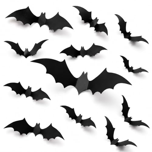 120 Pcs 3D Black Bat Wall Decals for Halloween Decor