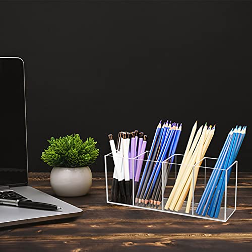 Clear Acrylic Pen Holder with 4 Compartments - Makeup Brush Organizer