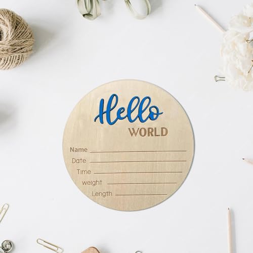 Hello World Wooden Baby Announcement Sign - 5.9 Inch Keepsake