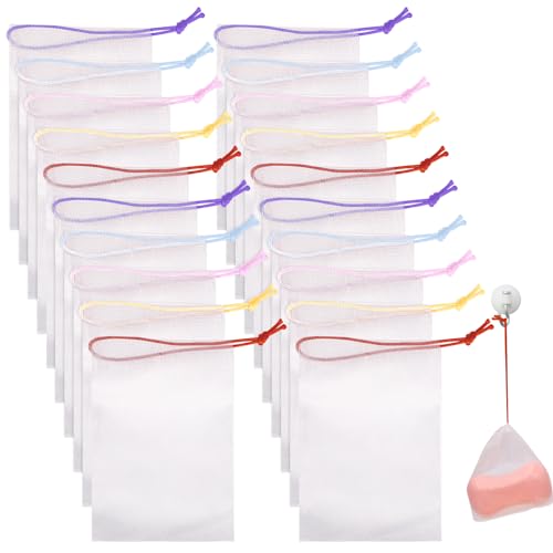 Mozeat Lens 20 PCS Exfoliating Mesh Soap Saver Pouch Bag with Drawstring