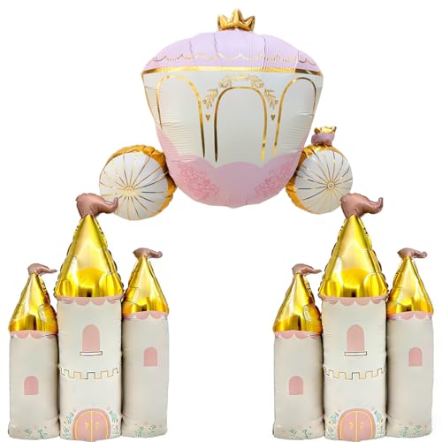 Princess Castle and Carriage Foil Balloons Set - 3pcs