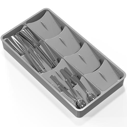 Simple Houseware Adjustable Angled Utensil Drawer Organizer, Gray