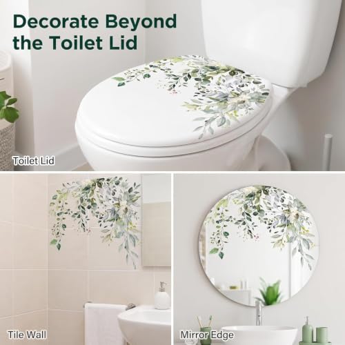 Self-Adhesive Green Leaf Toilet Seat Stickers - Waterproof Floral Decor
