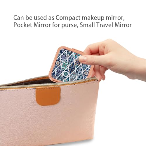 Purse Mirror Compact, Rose Gold Square Metal Pocket Mirror 1X/2X