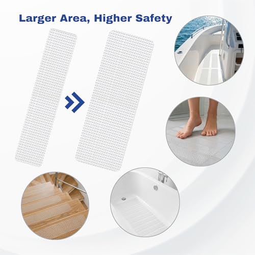 Misisulin 24-Piece Extra-Large Rectangle Non-Slip Shower Floor Stickers - Safety Anti-Slip Decals for Bathtubs, Stairs, and Shower Floors