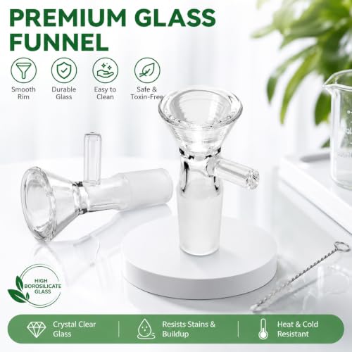12 Pack 14mm Glass Funnels with Handle for Kitchen & Lab Use