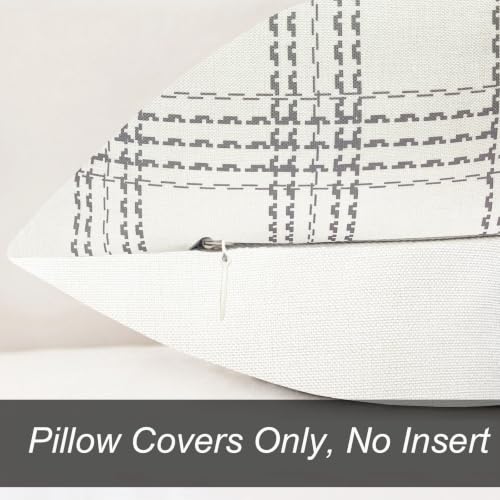 Light Gray Plaid Throw Pillow Covers 18x18 Inch Set of 2
