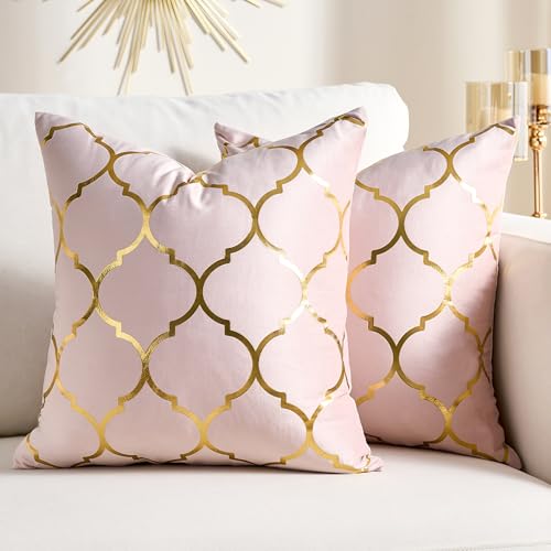 Pack of 2 Gold Velvet Pillow Covers 18x18 - Modern Farmhouse Accent Cushions