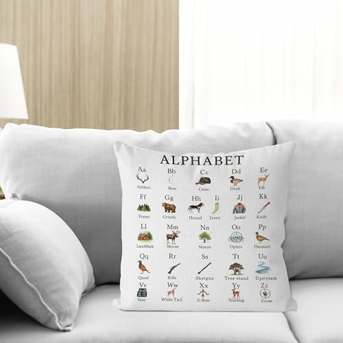 Hunting Alphabet Kids Pillow Covers, 18x18 Flannel Nursery Set of 2