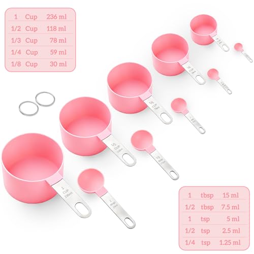 10-Piece Measuring Cups and Spoons Set with Stainless Steel Handles (Pink)