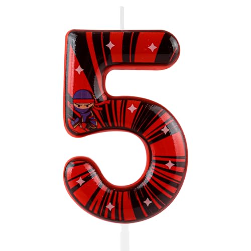 Red Ninja Birthday Candle Number 5 – Kids Cake Topper for Ninja Theme Party
