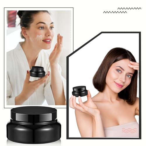 Black Plastic Cosmetic Jars with Lids and Labels 5 oz Refillable Containers