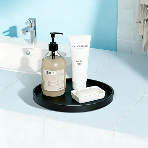 Blaucasa 9" Black Round Bathroom Vanity Tray - Versatile Decor & Organizer