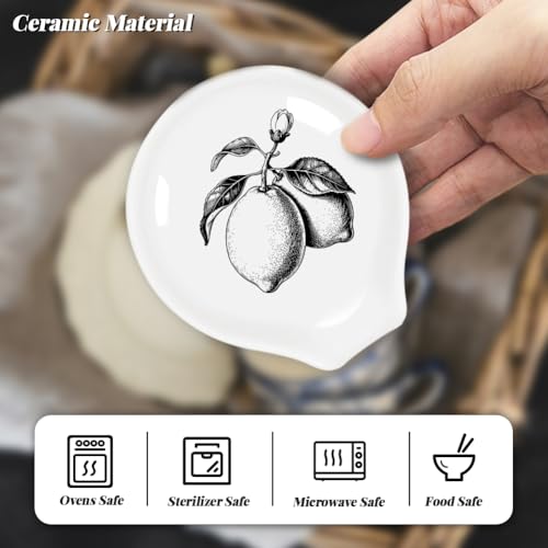 Ceramic Spoon Rest with Lemons Pattern - 2Pcs Heat Resistant Utensil Holder