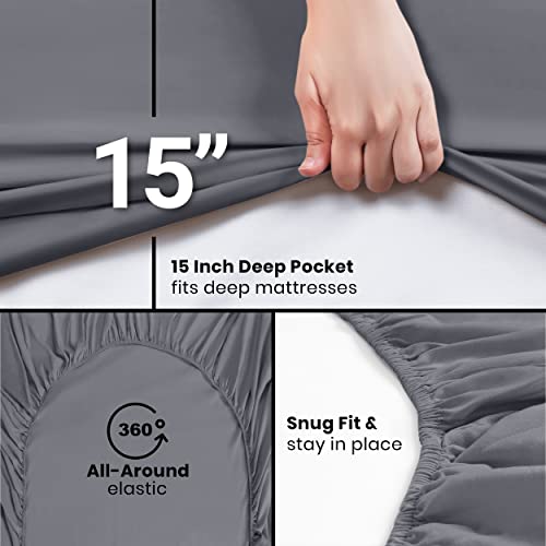 Utopia Bedding Full Fitted Sheet Set, 15-Inch Deep Pocket, Grey, 6-Pack