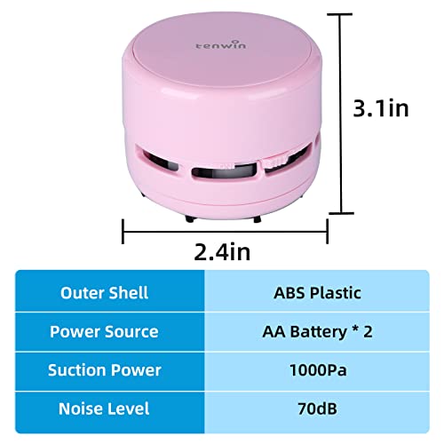tenwin Mini Desktop Vacuum Cleaner - Portable Cordless Desk Cleaner, Pink