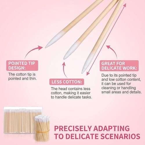 Hadnves 400 Pcs Precision Pointed Cotton Swabs with Wooden Sticks