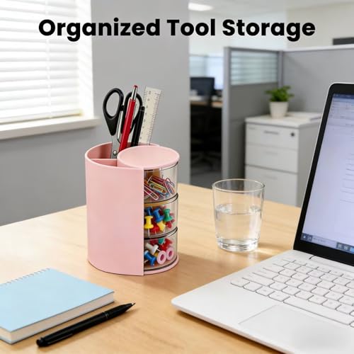 3-Tier Rotating Hair Accessories Organizer with Brush Holder - Pink