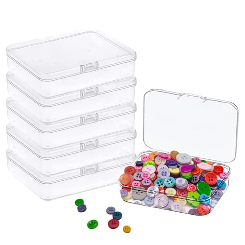 Mini Plastic Storage Containers - 6 Pcs Rectangle Boxes for Crafts