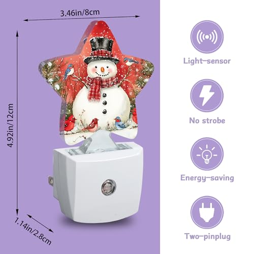 Snowman Bird Nightlight with Auto Sensor - Christmas Night Light for Bedroom, Nursery, Hallway, Gift - Snowman Bird Variation